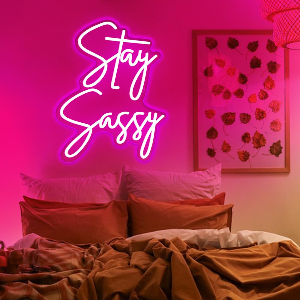 Stay Sassy neonowy znak do dekoracji ścian, piękny różowy neonowy znak świetlny LED do domu, na ślub, urodziny, przyjęcie dla dziewcząt, dekoracja sypialni, centrum handlowego, toaletka