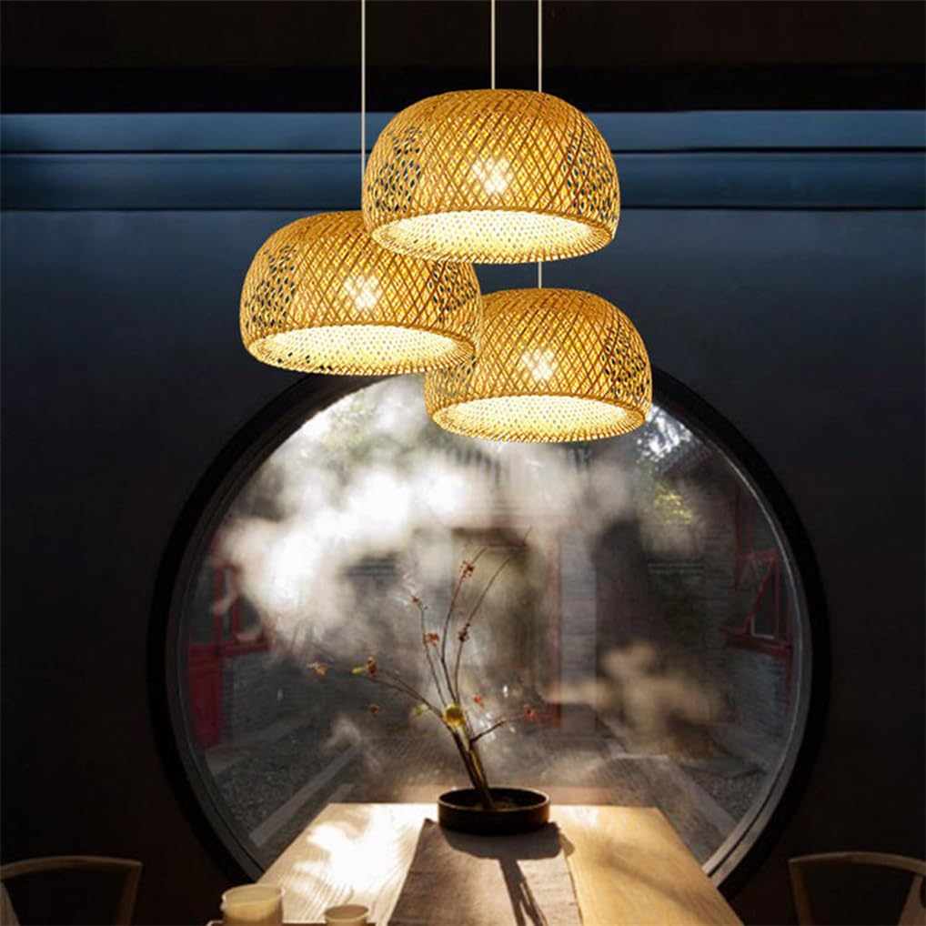 Lampada A Sospensione A Forma di Nido D'uccello da 14,9", Paralume in bambù Intrecciato Lampadario A Gabbia in Vimini Naturale Antico Intrecciato Paralume A Cestino in Stile Boho