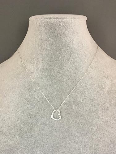 Vista 4 de JewelryWeb - Collar de plata de ley 925 de 14 +2" flotante de corazón abierto de 0.591 in - Gargantilla para mujer - Regalo para el día de San