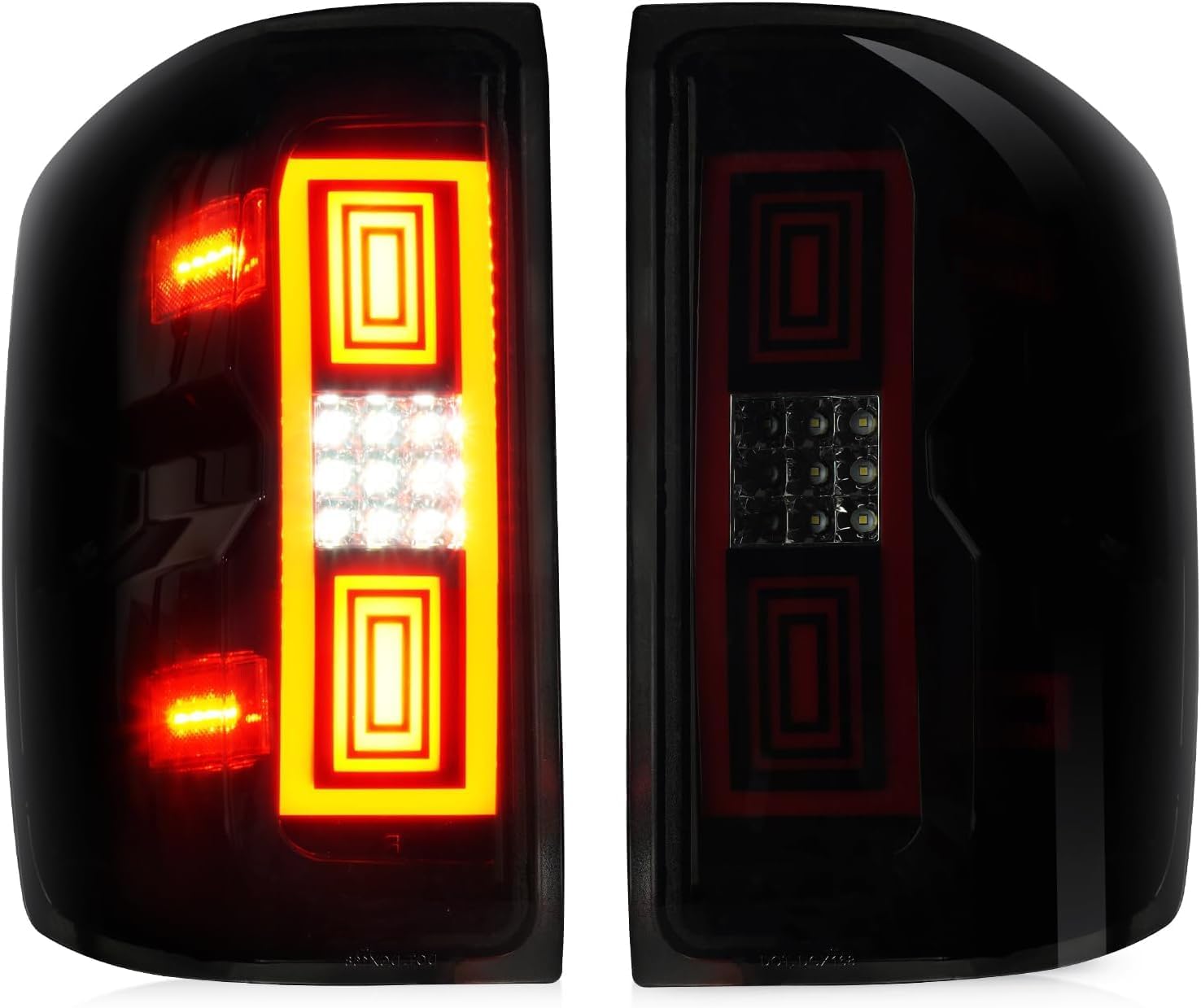 KOMAS LED Tail Light Compatible with Chevy Silverado 1500 2014-2018, Silverado 2500 & 3500 HD & GMC Sierra 3500 HD 2015-2018, Rear Taillight Assembly Chrome Housing Smoked Lens