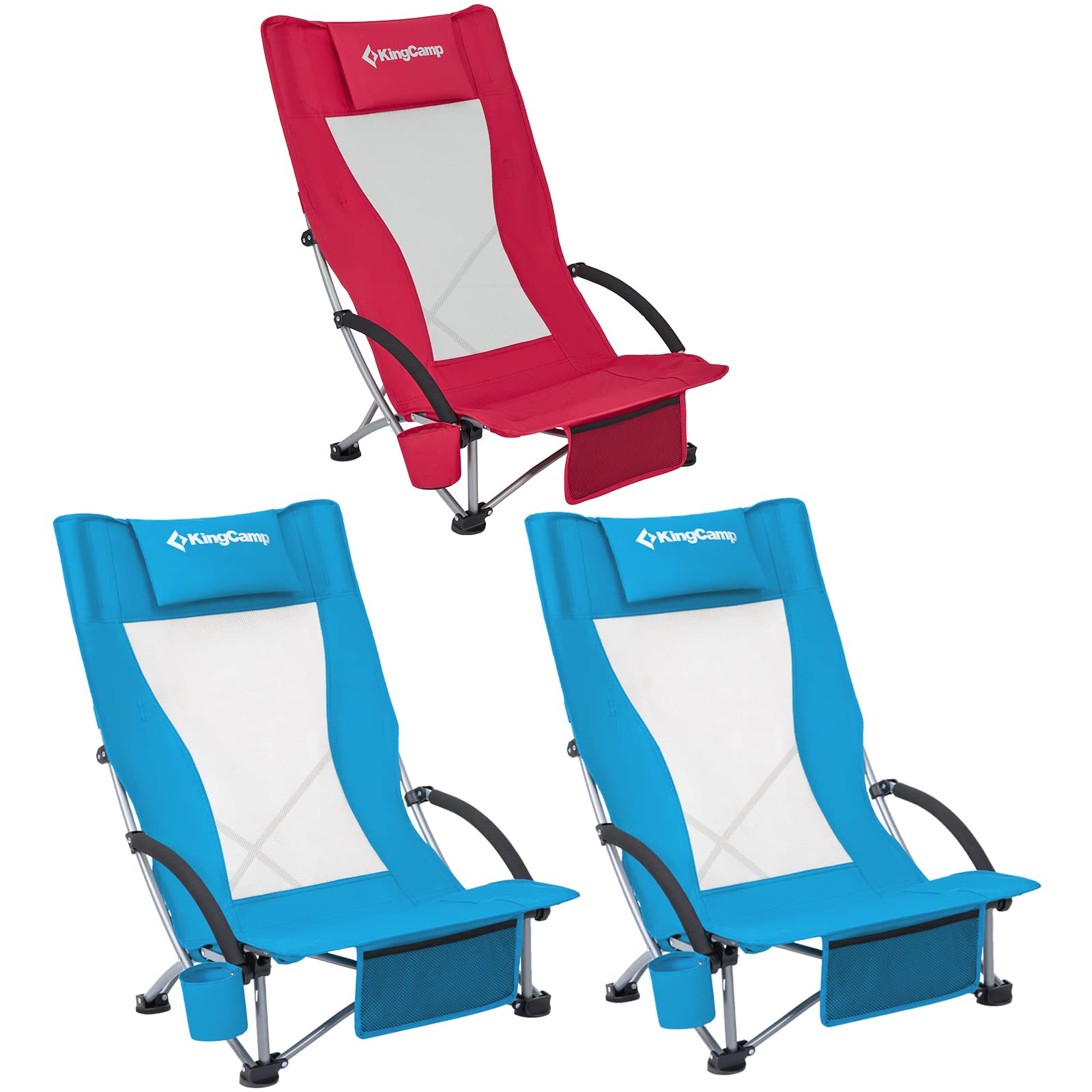KingCamp High Back Folding Low Beach Chair 3 Packs