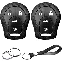 2pcs Compatible with Nissan 350Z Altima Armada Cube Juke Maxima NV1500 NV200 NV2500 NV350 Urvan NV3500 Quest Rogue Sentra Versa Note Infiniti Carbon Fiber Looks Key Fob Cover Case Keychain
