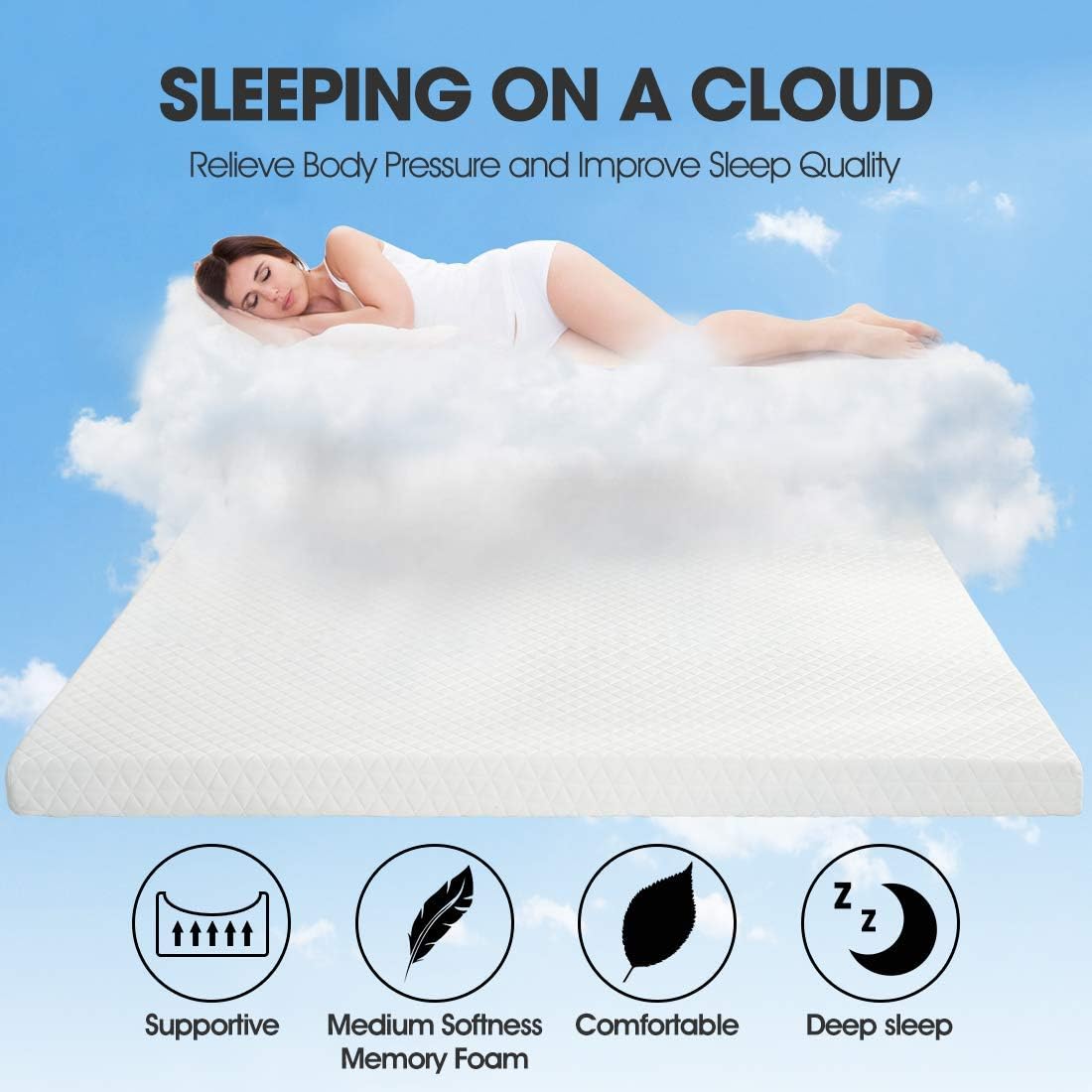 EMONIA 3 inch Memory Foam Mattress Topper - King Size Foam Mattress Topper with Bamboo Cover