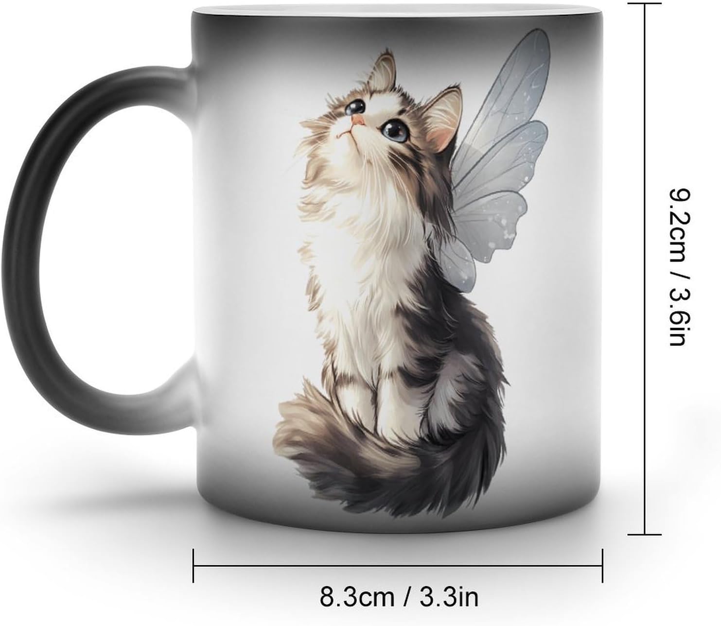 Kitty Cat with Wings Color Changing Mug Heated Ceramic Cup Heat Sensitive Coffee Mug Fun Gift