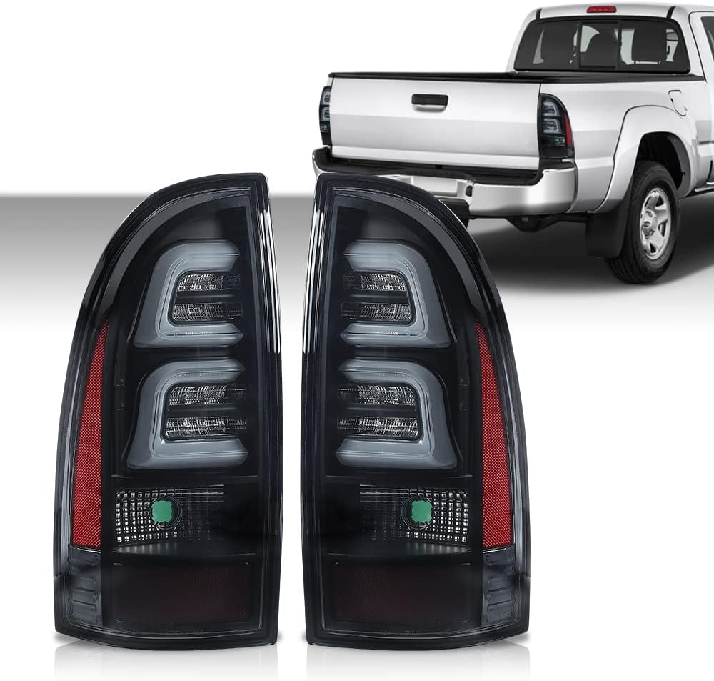 G-PLUS Pair LED Tail Lights Assembly Rear Brake Lamp Fit Toyota Tacoma 2005-2015 Left & Right 8155004150, 8156004150, 8156104150, 8155104150 Smoky Lens Black Housing Luces Traseras