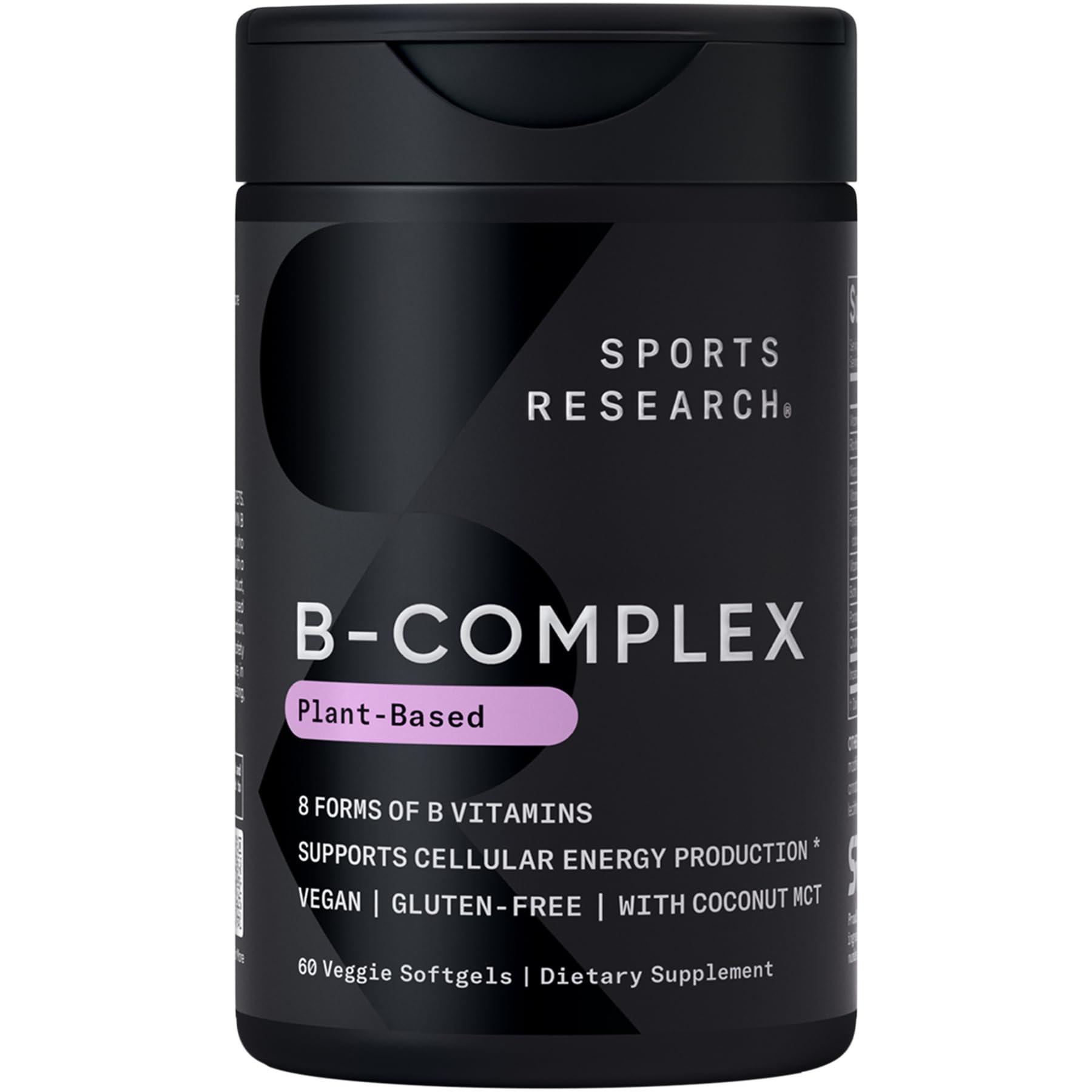 Sports Research® Vitamin B-Complex - Full Spectrum of B Vitamins with Methylated B12 & Folate - Gluten Free · Plant-Based · Non-GMO · Vegan-Friendly Formula - 60 Veggie Softgels