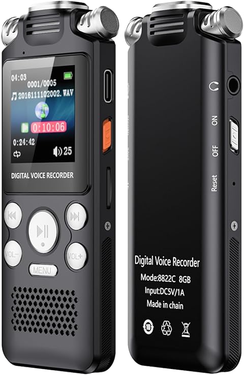 XUMIUZIY Registratore Vocale Digitale con Doppi Microfoni a 360°, qualità Audio PCM, Penna Registratore Vocale Ricaricabile da 800 MAh per Conferenze, Riunioni, Registrazione di 50 Ore, (32G)