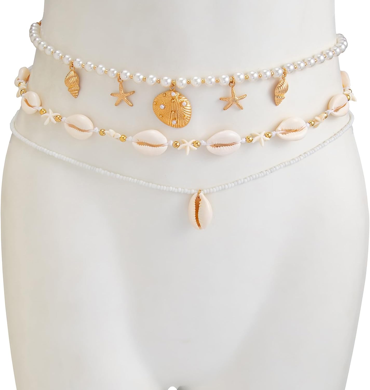 Summer Starfish Waist Belt,Multi-layered Shell Tassel Waist Chains Jewelry Bikini Beach Layered Pearl Beaded Belly Body Chain Jewelry for Women