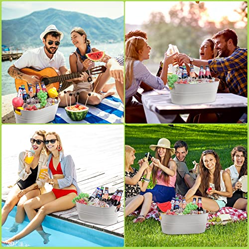 Roshtia 4 Pcs White 4 Gallon Beverage Tub, Large Ice Buckets For Parties, Farmhouse Metal Galvanized Drink Buckets Storage Bucket Bin With Hands For Kitchen Barbecues Wedding Home Parties #TOP6
