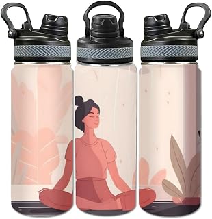 Woman meditating at home Girl practicing yoga yoga class panoramic ban Water Bottle Insulated Stainless Steel Women Men Leakproof 20 Oz