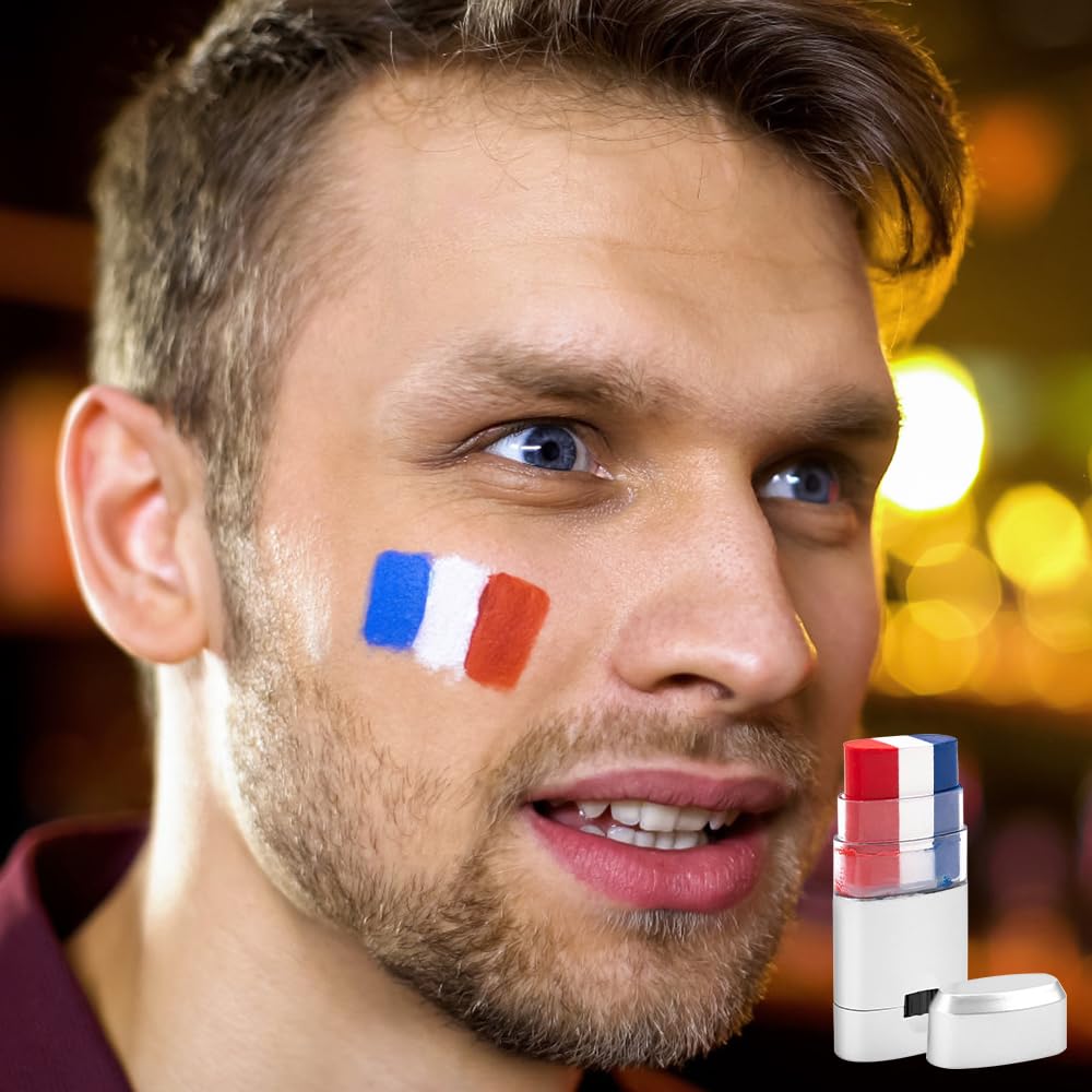NAVESO Maquillage Bleu Blanc Rouge, 3 Stick Maquillage Bleu Blanc Rouge, Supporter France EM 2024, Crayon de Maquillage France, Kit Supporter France, Drapeau France Maquillagem pour France EM 2024