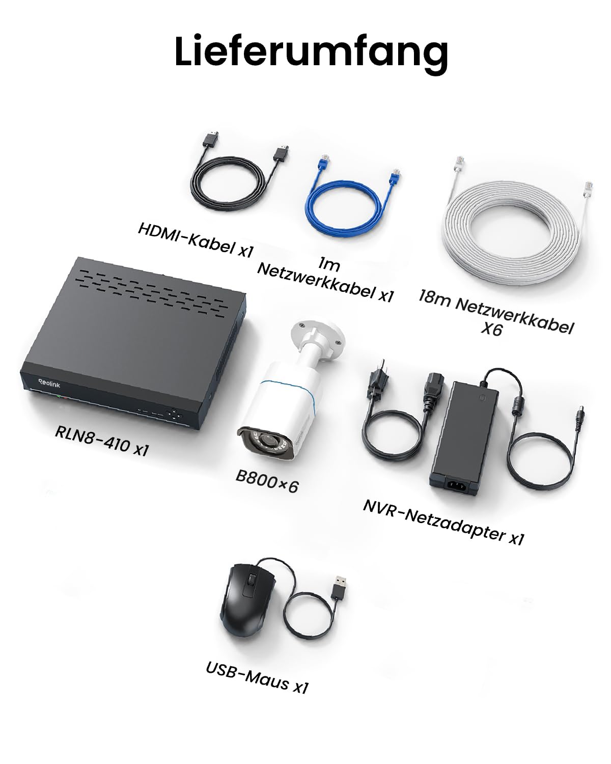 Reolink 4K PoE Überwachungskamera Aussen Set, 8CH 2TB HDD NVR, RLK8-800B6 | 6X 8MP PoE IP Outdoor Kamera mit Smarter Personen-/Fahrzeug-/Tiererkennung, 24/7 Videoüberwachung, 30M IR Nachtsicht