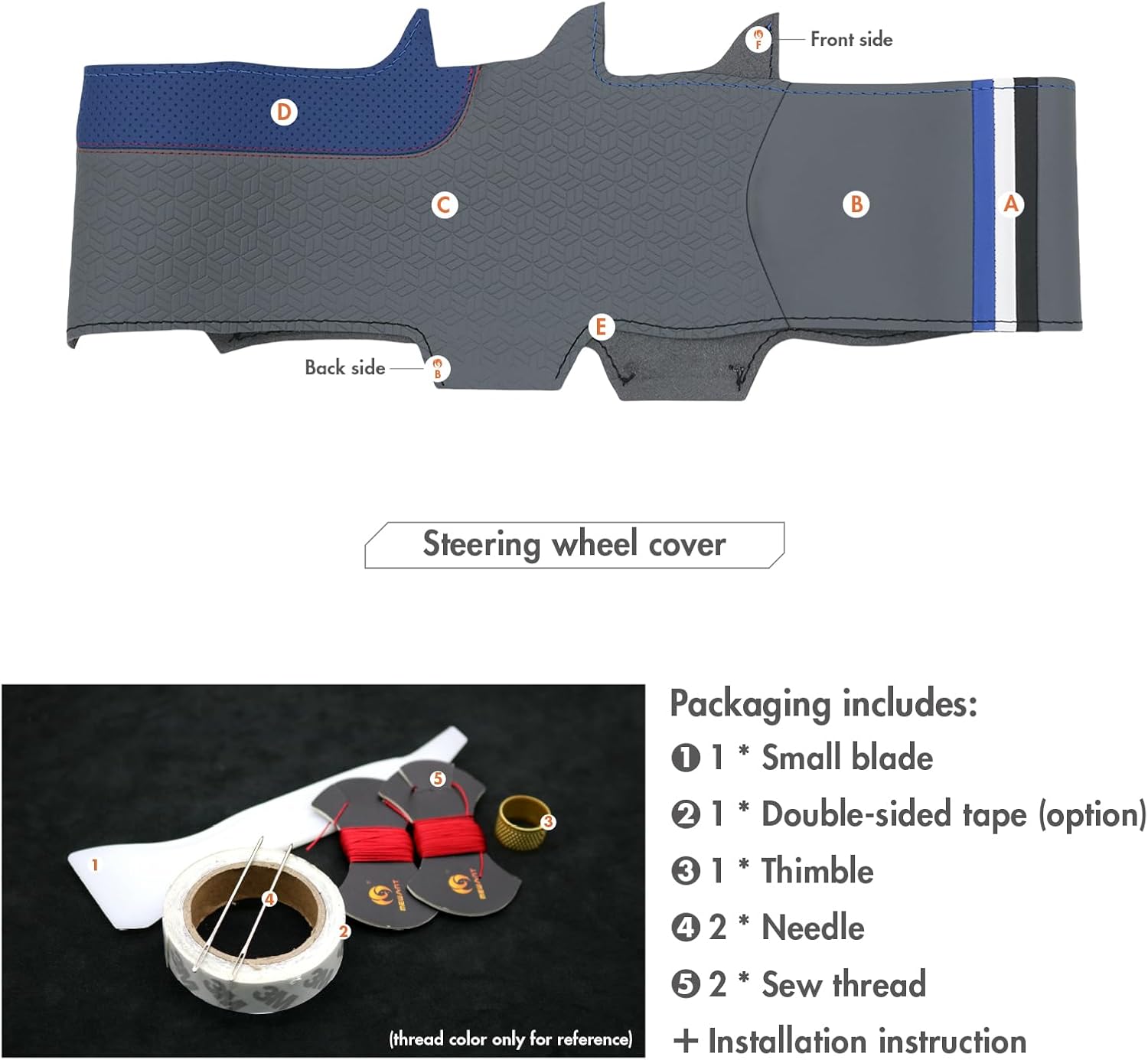 MEWANT Steering Wheel Cover for Tesla Model 3 2017-2023 / Model Y 2020-2023 Hand-Stitched Steering Wheel Wrap