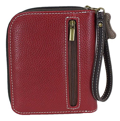 Chala Zip Around Wallet, Wristlet, 8 Credit Card Slots, Sturdy Pu Leather - Pug - Burgundy, 5"W X 0.5"D X 5.5"H #TOP2