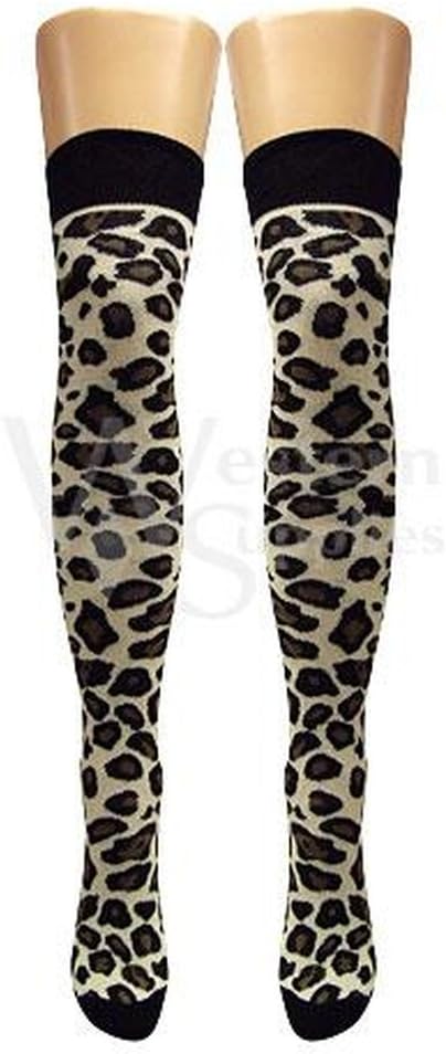 Ladies/Womens Leopard Over Knee Socks (Natural)