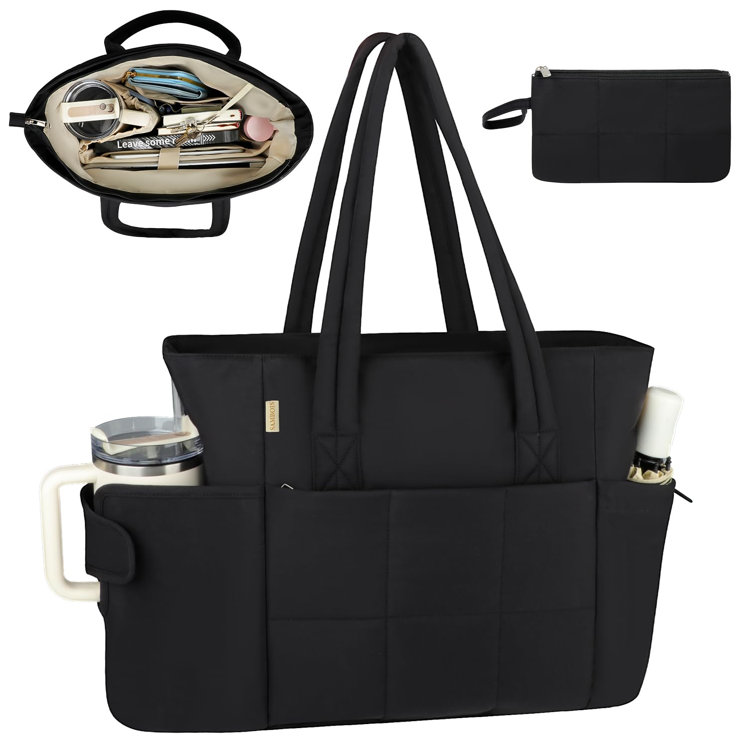 Amazon.com: Sambois Puffer Tote Bag with Large Cup Holder& 15.6
