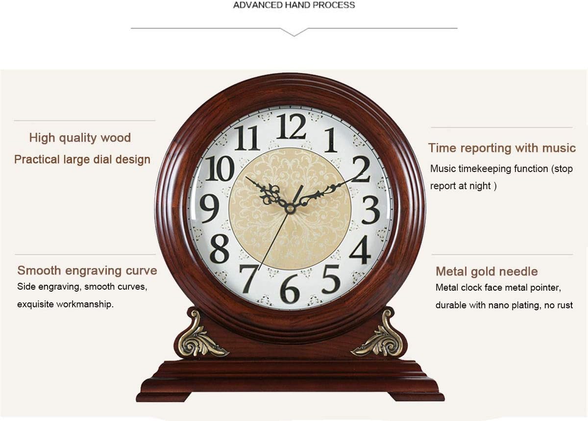 Mantel Clock, Silent Wood Table Clock with Chimes On The Hour Chiming, Battery Operated, 8.7" Large Dial Shelf Decorative Mantle Clock