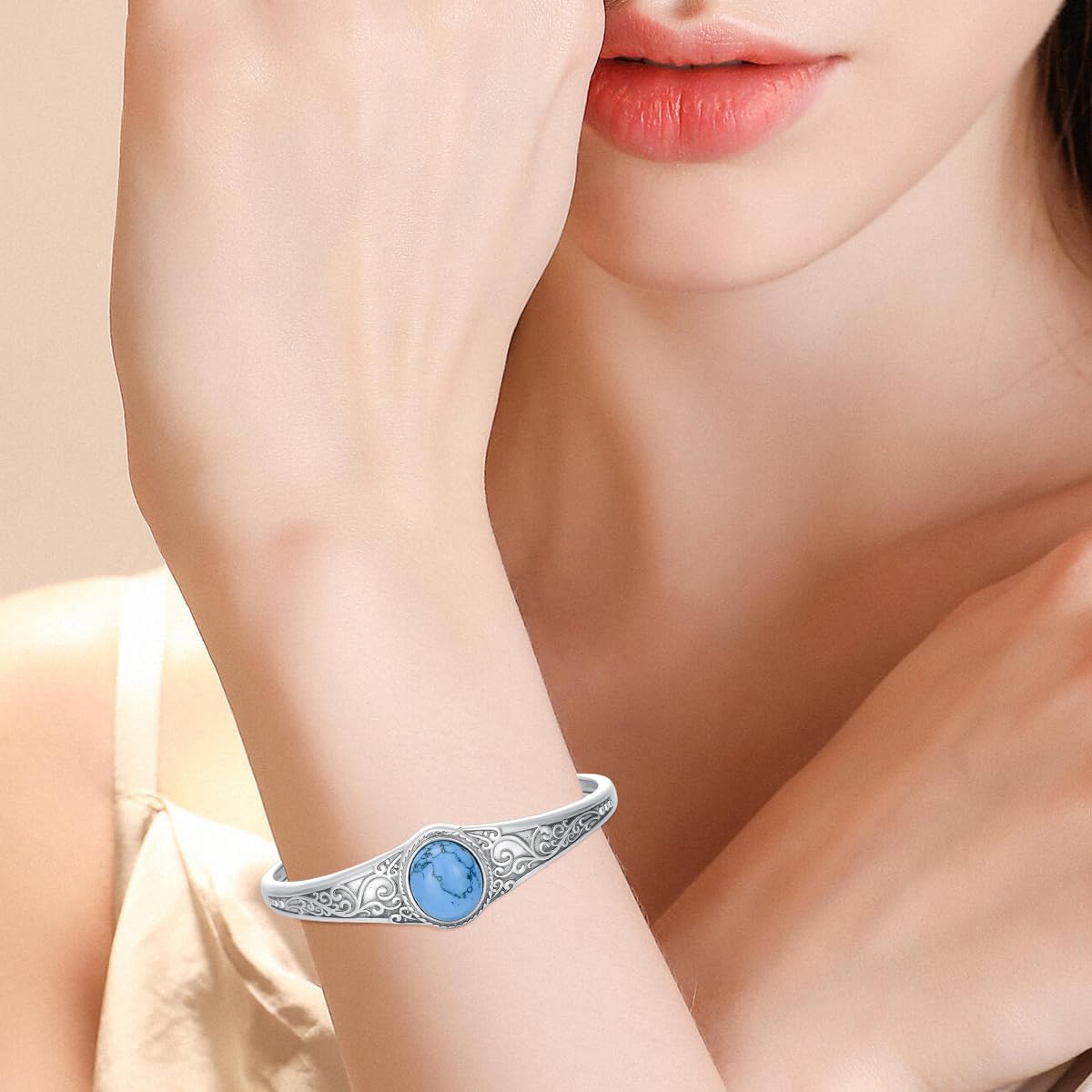 925 Sterling Silver Turquoise Bracelet Cuff for Women Adjustable Boho Bangle Western Style Native American Vintage Jewelry for Women Gift For Her - Image 2