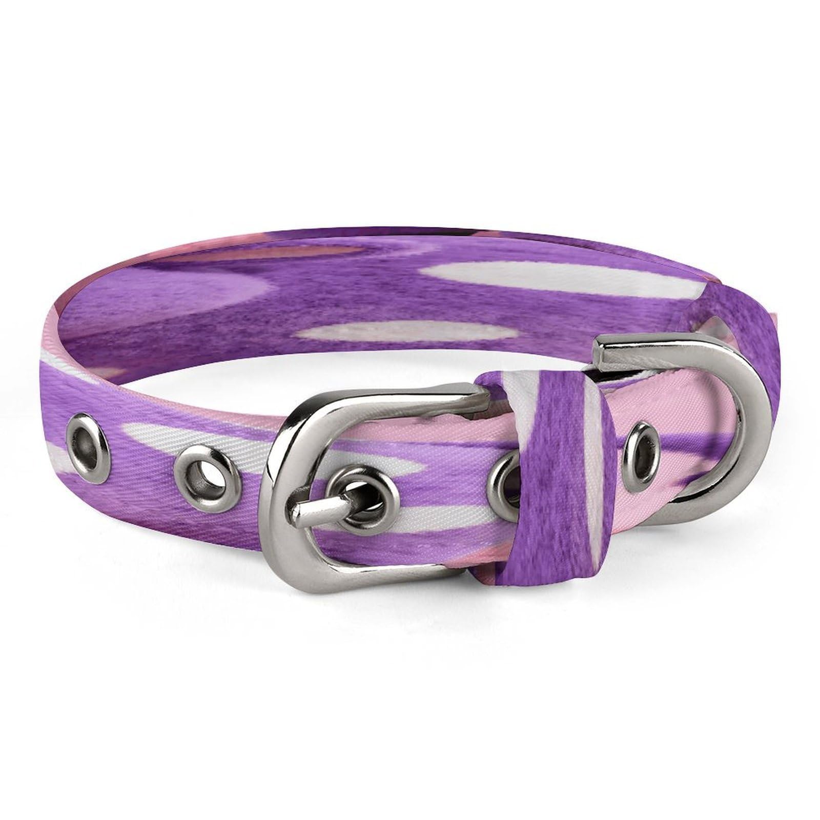 Collar de perro ajustable de tela Oxford lila con hebilla de seguridad para mascotas pequeñas