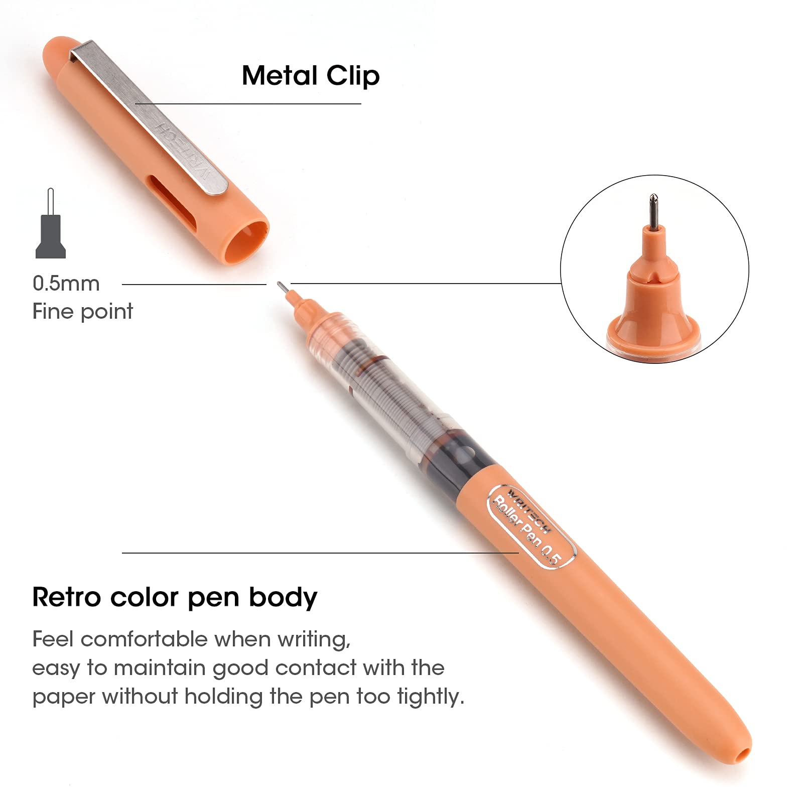 Writech Liquid Ink Rollerball Pens 0.5mm Extra Fine Point Pens, Smooth