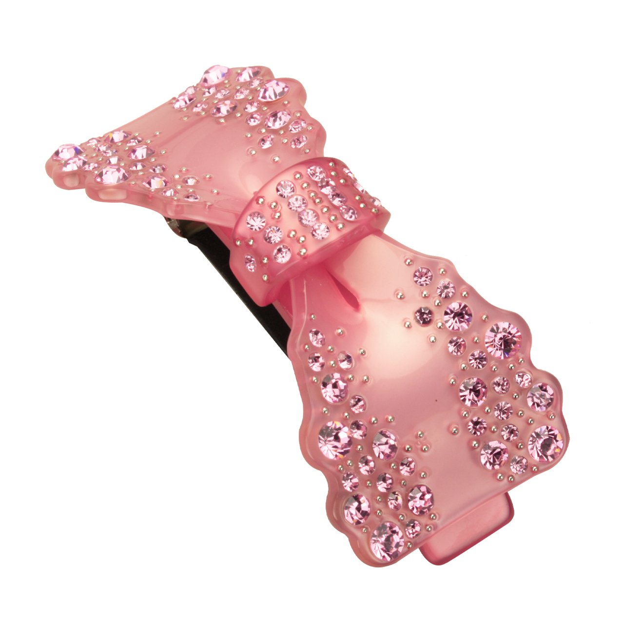 Stylish Bow Crystal Rhinestone Hair Barrette - Shell Pink