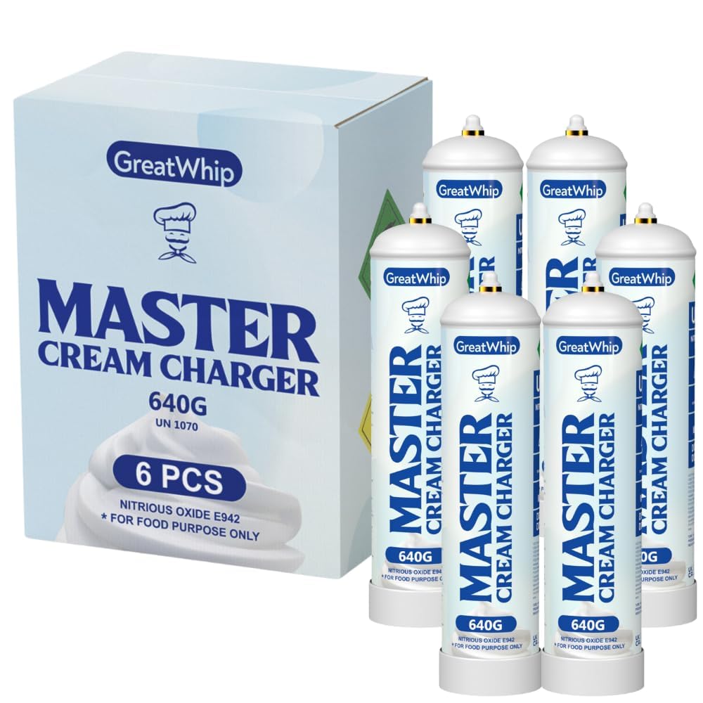 GreatWhip Whipped Cream Chargers, 640g Whip Cream Charger Cylinder, 6 Cylinders (1 Carton)