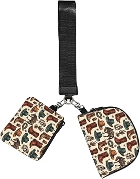 Retro Cowgirl 3 Pattern Wristlet Keychain Wallet Wristlet Pouch Mini Coin Purse With Strap Double Zipper Wrist Bag For Travel Gym Running