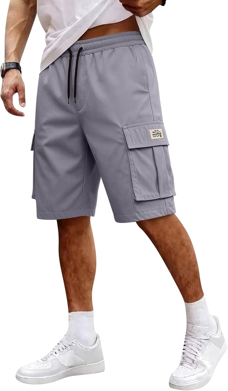 lcyhony Mens Cargo Shorts Big and Tall Drawstring Elastic Waist Athletic Hiking Shorts Lightweight Bermuda Short with Pockets