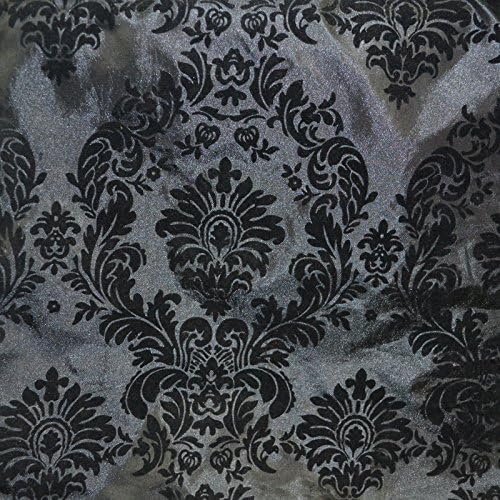 5 Yards Damask Flocking/Flocked Taffeta Fabric 58 inches Wide Sold by The Yard (Black/Black)
