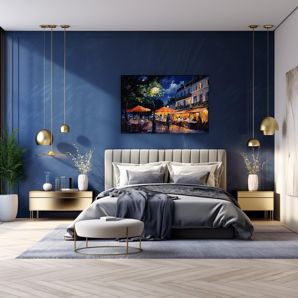 Canvas for Living room. Parisian Nights Awash in Light: A Vivid Oil Painting of Urban Elegance, 27 x 18 inch Canvas Wall Art - Modern Home Decor