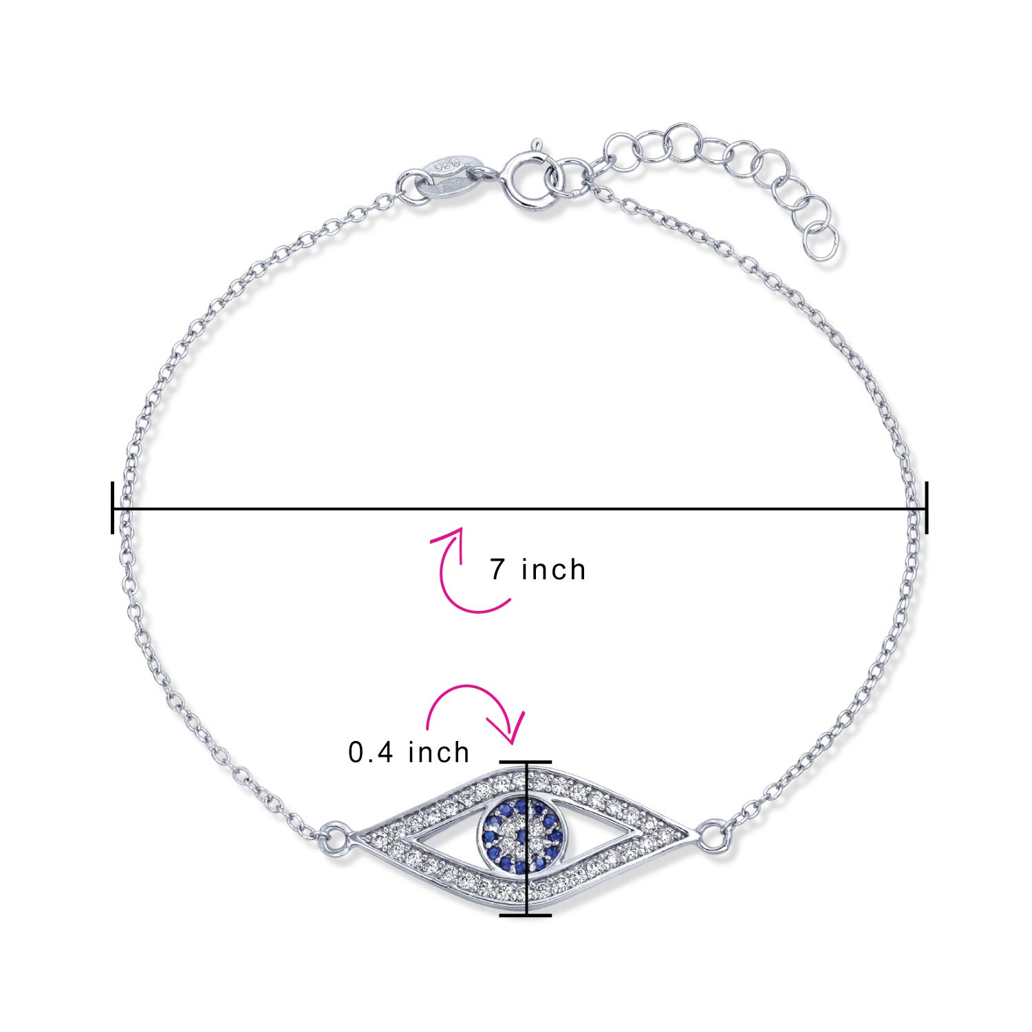 Delicato Amuleto Di Protezione Minimalista Cubic Zirconia Pave CZ Navy Blue Bracciale Del Malocchio Per Donne Giallo 14K Placcato Oro Rosa .925 Argento Sterling 7-8 Pollici Regolabile Fatto In Turchia