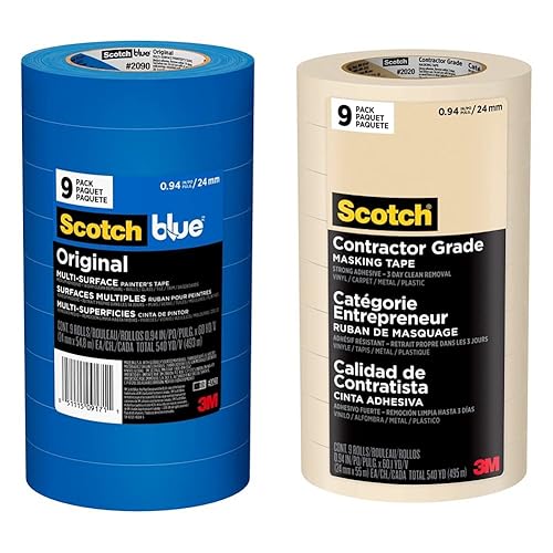 Scotch Painter's Tape - Cinta de pintor original multisuperficie, 2090, 9 rollos y cinta adhesiva de grado contratista Scotch color bronceado, cinta