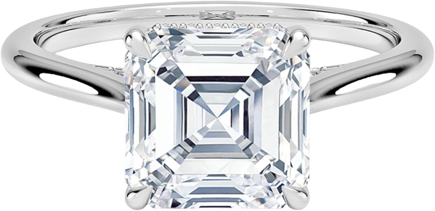 1-5 CT Asscher Cut Moissanite Engagement Ring 10K 14K 18K Solid Gold & 925 Sterling Silver Tapered Solitaire Engagement Ring Promise Bridal Ring Christmas gift for Women(E-F VVS1-VVS2)