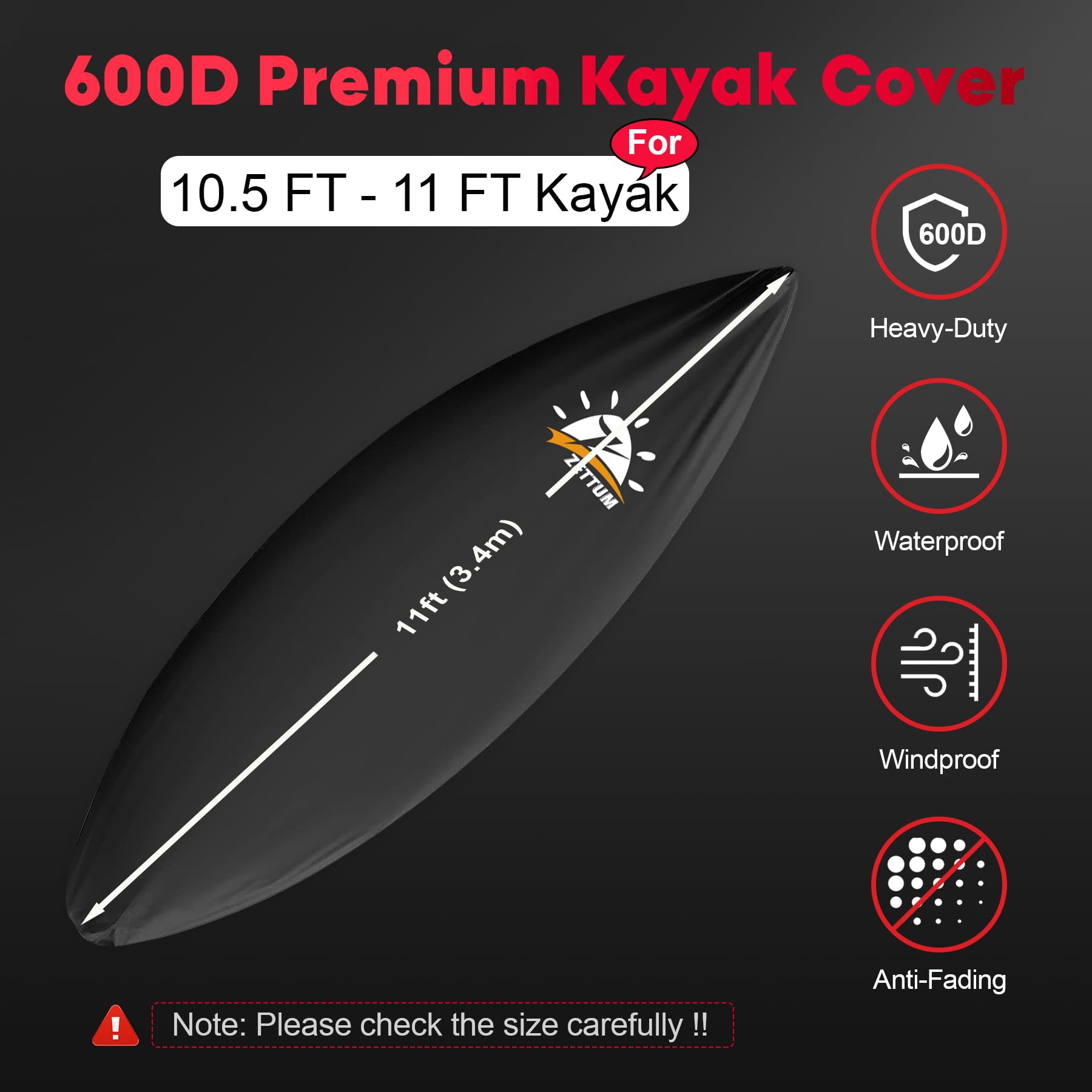 Zettum Copertura per kayak da 3 m – 600D Kayak Canoa Copertura per stoccaggio all'aperto Resistente e impermeabile, resistente allo sbiadimento, accessorio per kayak per canoa, paddle board, SUP e