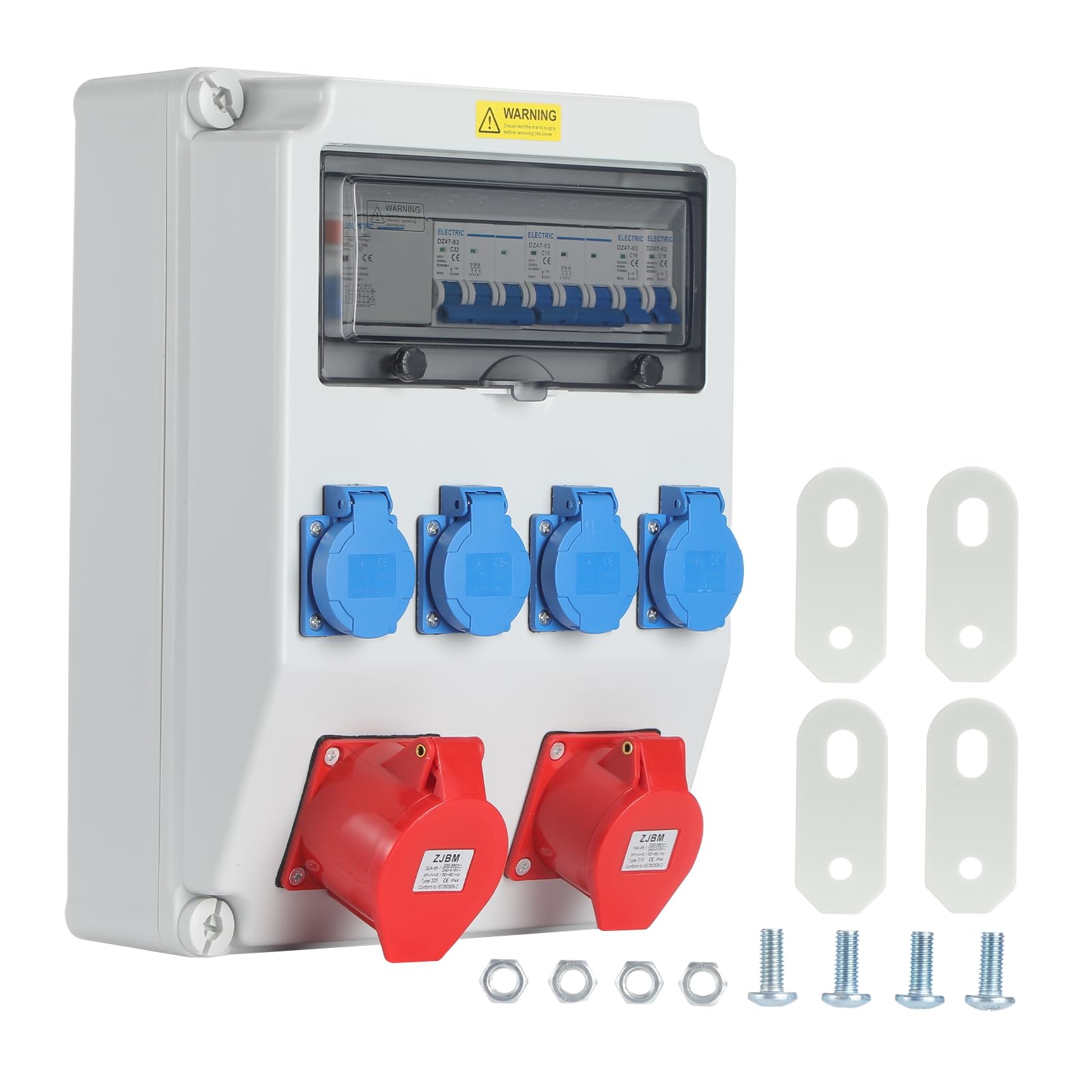 Wandverteiler Stromverteiler Vorverkabelt, 4x 230V + 1x CEE 16A + 1x CEE 32A mit LS und 40A FI, IP67 Wasserdicht Baustromverteiler für Innen Außenbereich auf Baustellen