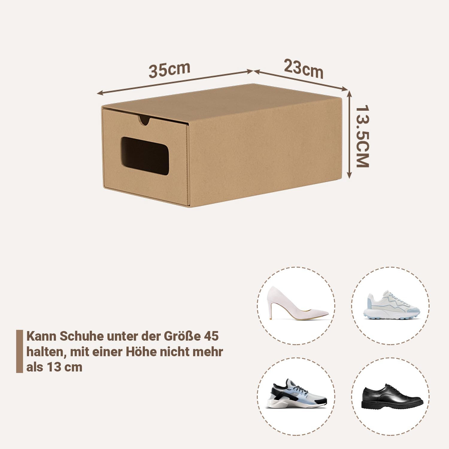 20 cajas de almacenamiento para zapatos, color marrón claro, con ventana, plegables, apilables, cajas para zapatos, cajón, cajas multiusos de cartón kraft para hasta la talla 45