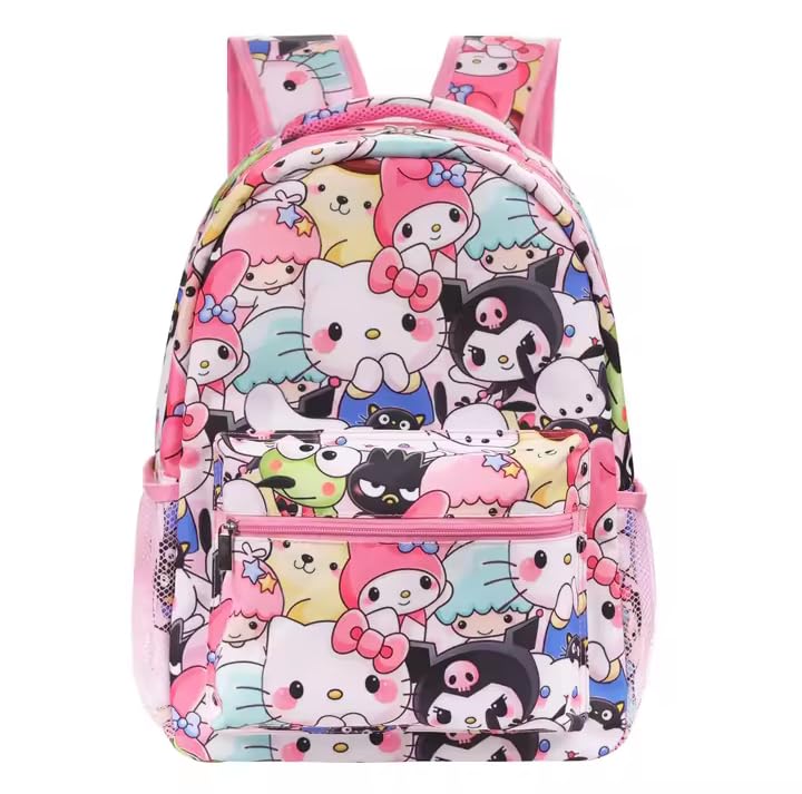 Mochila [Hell0KittY Curomi Cinnamoroll] Bolsa Escolar para meninas, com Alsas Ajustável e Zipers. Perfeita para Levar Materiais com Muito Estilo e Fofura