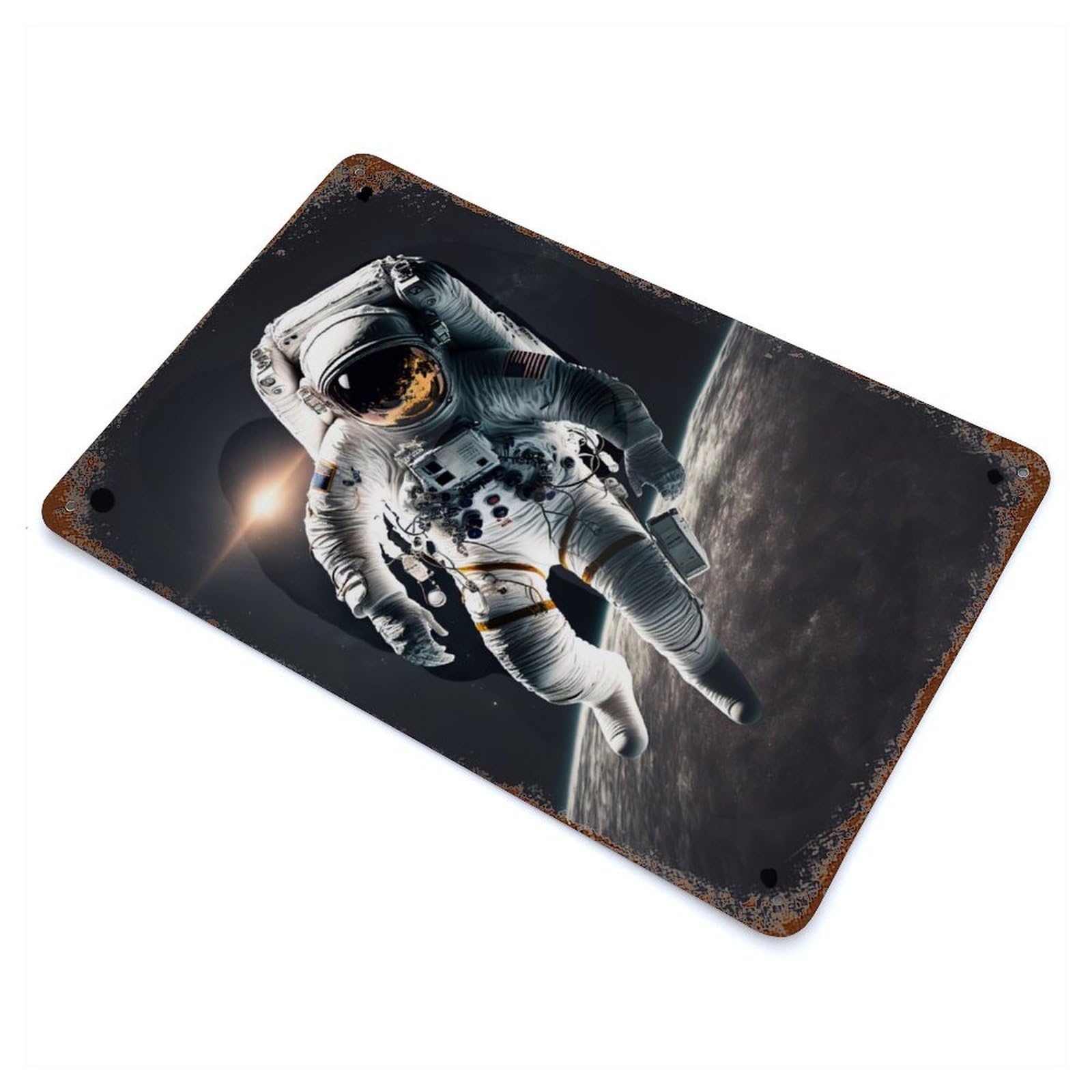 Astronaut in Space Retro Metal Sign 11.8"x7.9", Vintage Wall Decor for Garage, Pub Or Kitchen