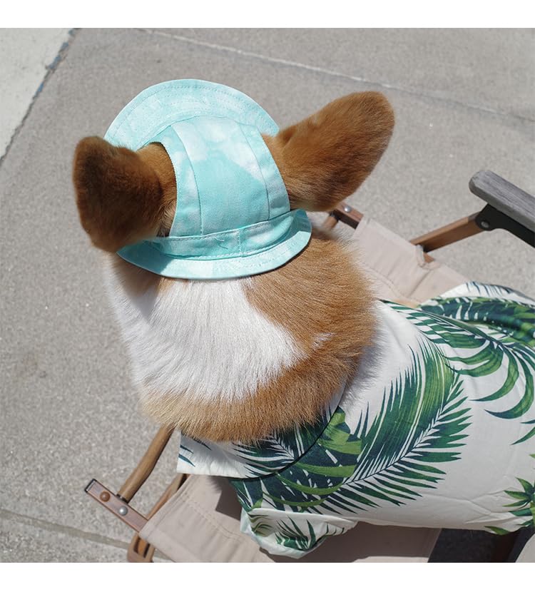 Image of HDKUW Dog Bucket Hats, Dog Round Cap with Ear Hole, Adjustable Outdoor Travel Sun Protection Sport Hat for Cat Small Medium Dogs Green M