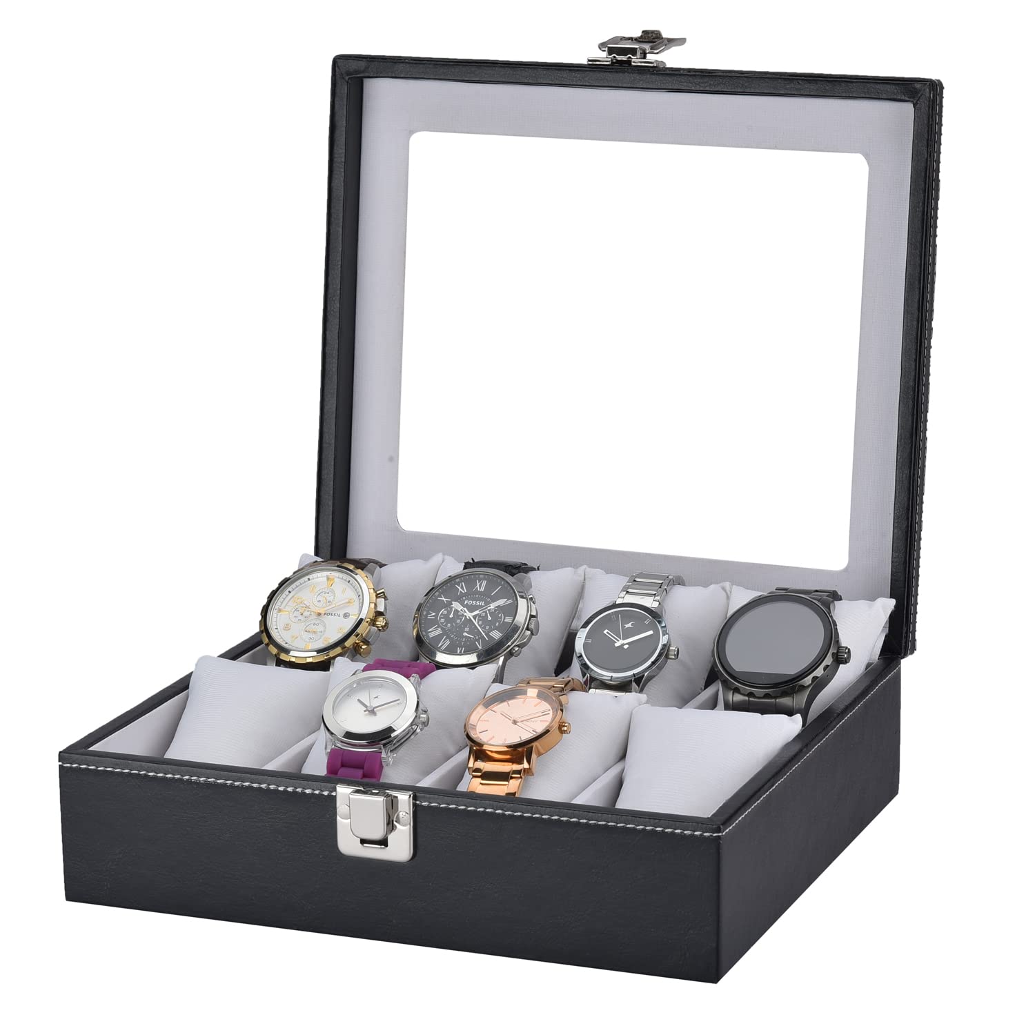 essart PU Leather Watch Case Watch Holder Box Organizer, Watch Storage Case Removable Cushions, Magnetic Closure- Black (B0B61HBL93) Amazon Price History, Amazon Price Tracker