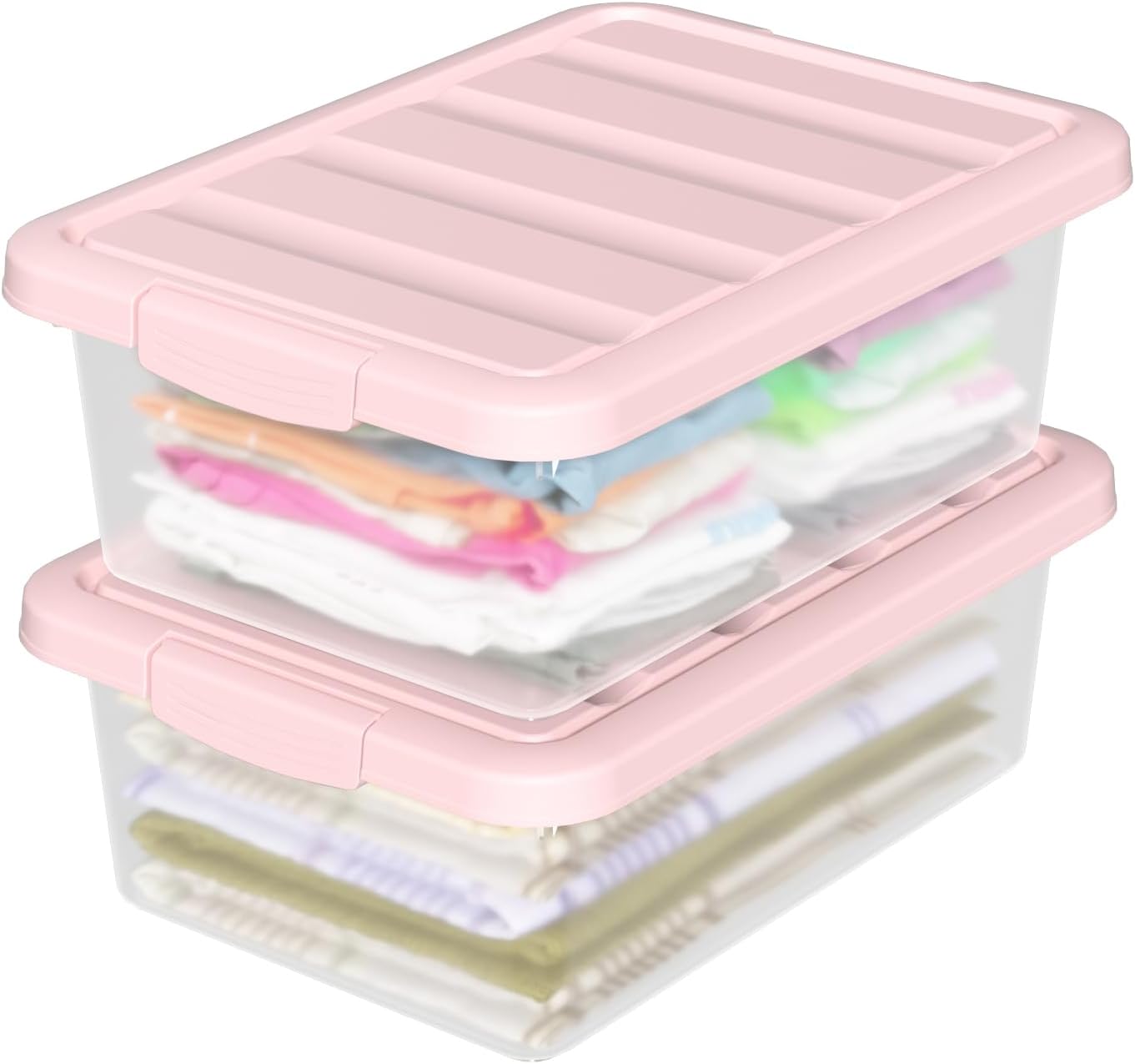 14 Quart Basic Clear Storage Box with Pink Lid (Pack of 2)