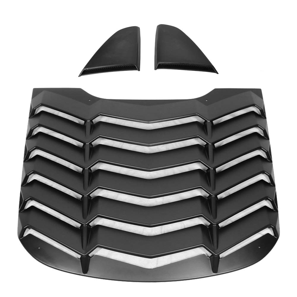 IKON MOTORSPORTS, Rear Window Louver Compatible With 2015-2023 Ford Mustang, IKON Style,with Side Quarter Scoop Louvers, Matte Black