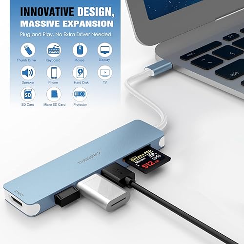 Miniatura 2 de Adaptador multipuerto USB C, dongle portátil 7 en 1 con salida HDMI 4K, 3 puertos USB 3.0, lector de tarjetas SDTF compatible con MacBook Pro, XPS y