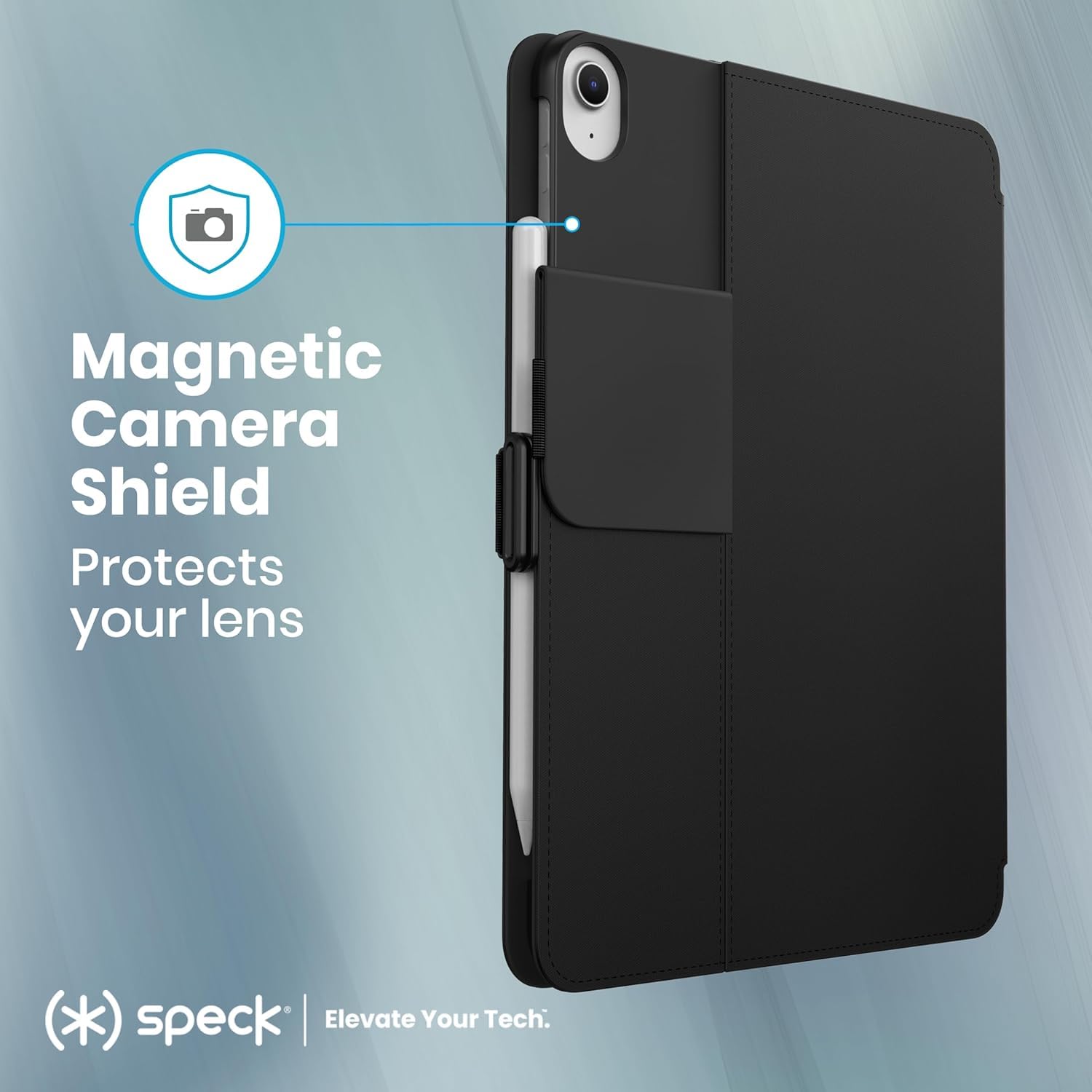 Speck iPad Air 11 Hülle M4 2026 kompatibel mit iPad Air 11 Zoll M4/M3/M2 (2026/2025/2024) mit Stifthalter, Fall- und Kameraschutz, schlanker Multi-Range-Ständer, Balance Folio - Schwarz