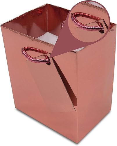 Miniatura 4 de Mini bolsas de regalo con asas, paquete de 12 bolsas de regalo de color oro rosa, bolsas extra pequeñas para recuerdos de fiesta, bolsas de papel