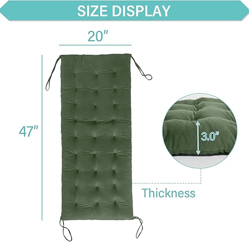 Miniatura 2 de Tiita Cojín para silla mecedora con lazos, cojín acolchado para respaldo de asiento, almohada copetuda para exteriores, interiores y hogar (verde,