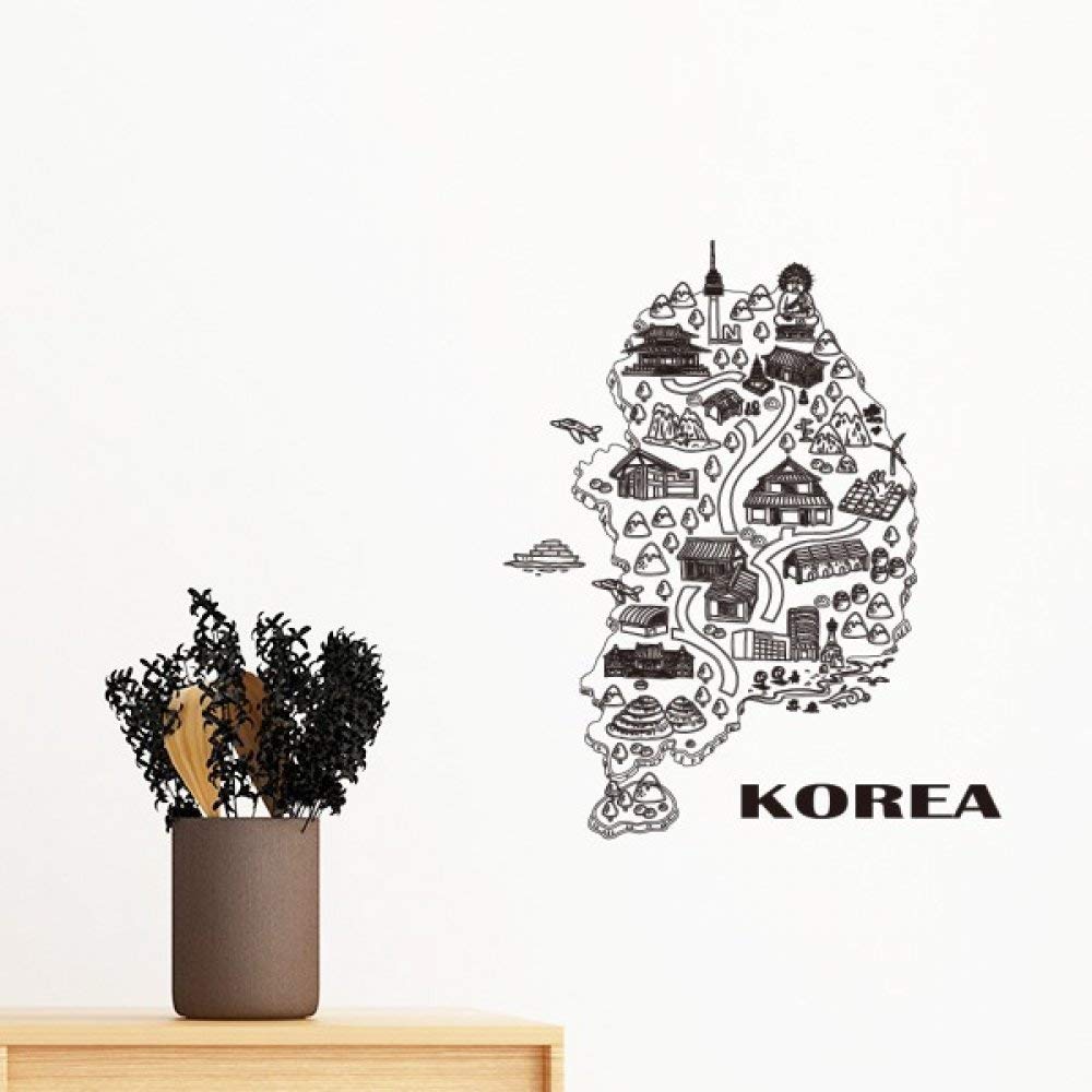Stickers DIY carte coréenne Séoul Busan art mural amovible 40cm