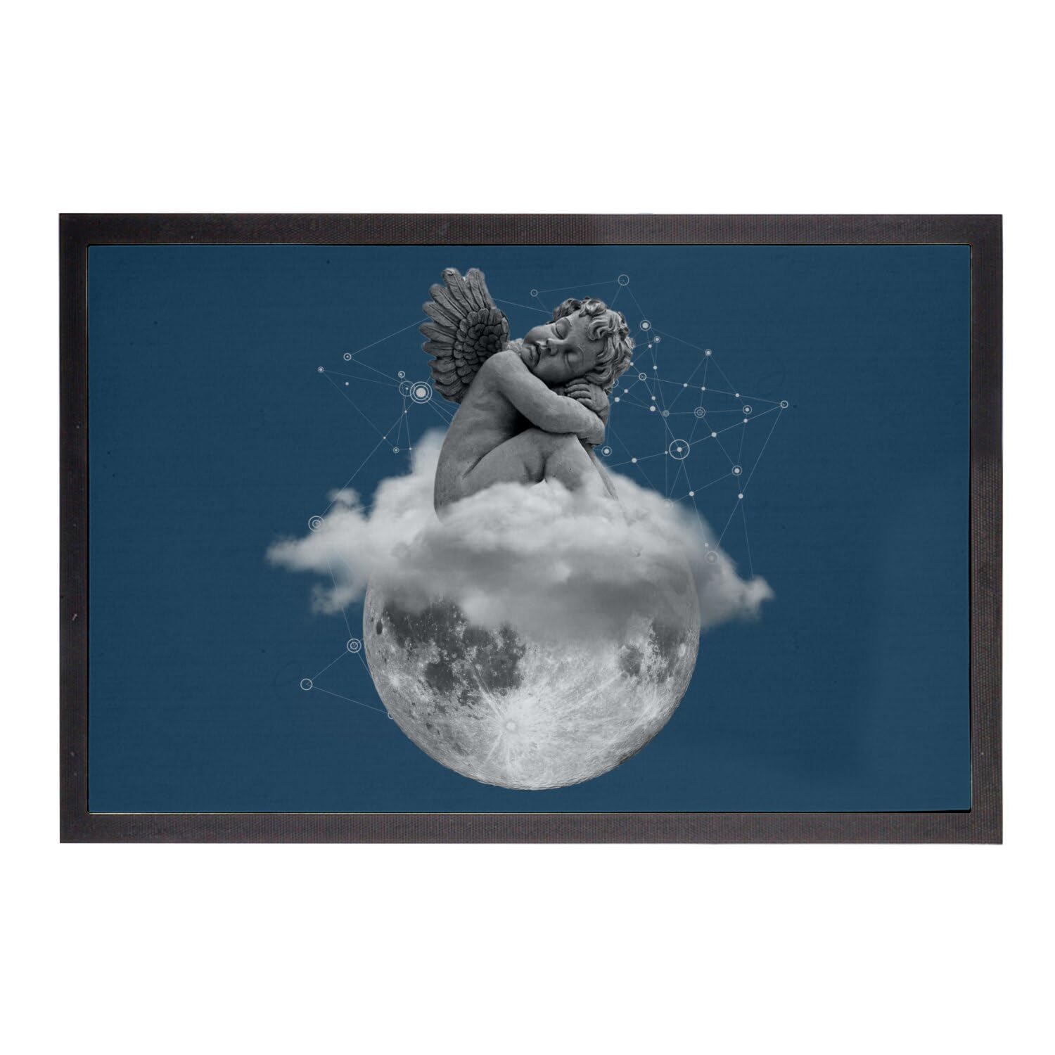Paillasson bleu Ange de la Lune 75x50cm tapis entrée design collage surréaliste
