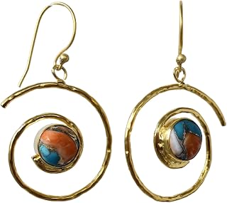 Veracity Jewelry Oyster spiny Copper Turquoise Earrings, Orange Blue stone Earrings,Oyster Turquoise Earrings,Turquoise Earrings,Oyster Copper Earrings-Handmade Earrings,Earrings for women -VE-272
