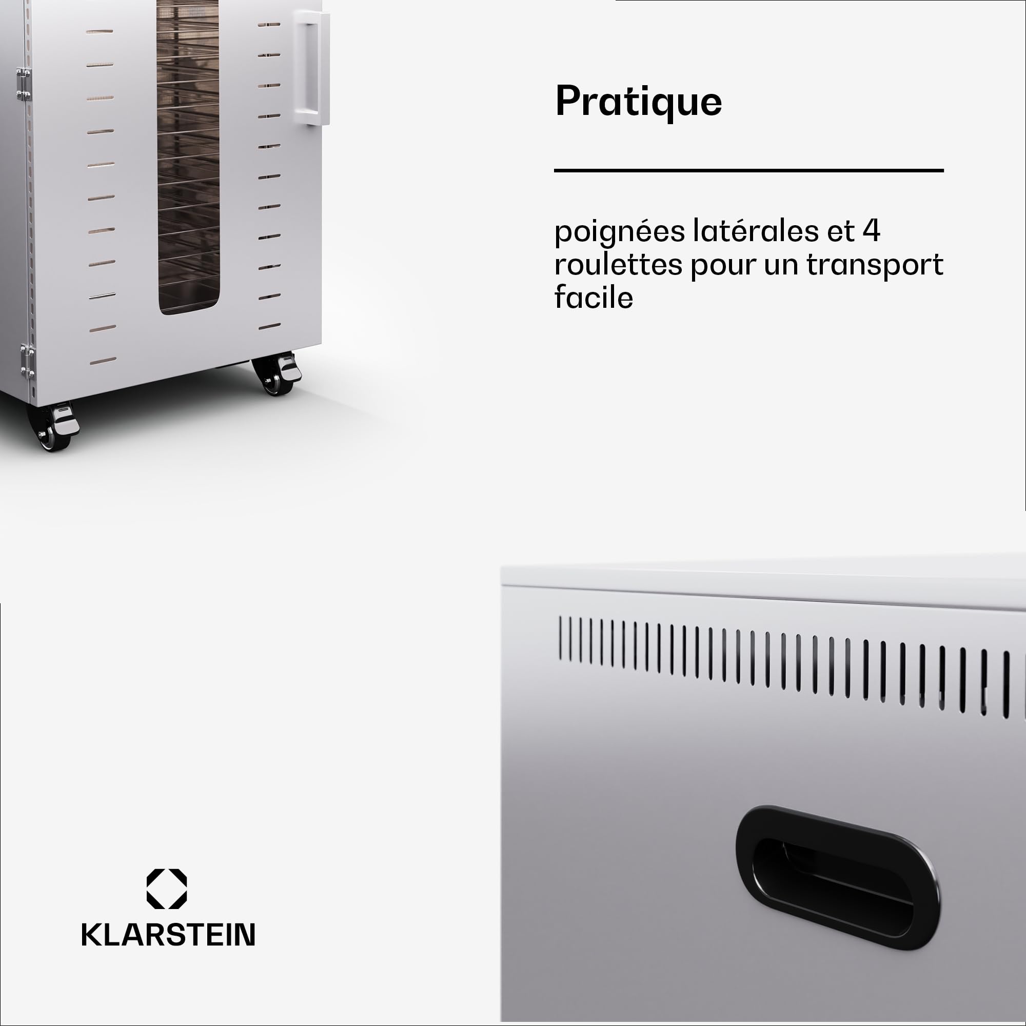 Klarstein Deshidratador De Alimentos, 2000W, 20 Bandejas Acero Inoxidable, 30-90 °C, Temporizador 24h, 3 Ventiladores, 50-55 dB, Ideal Para Frutas, Verduras, Carne y Hierbas, Plateado